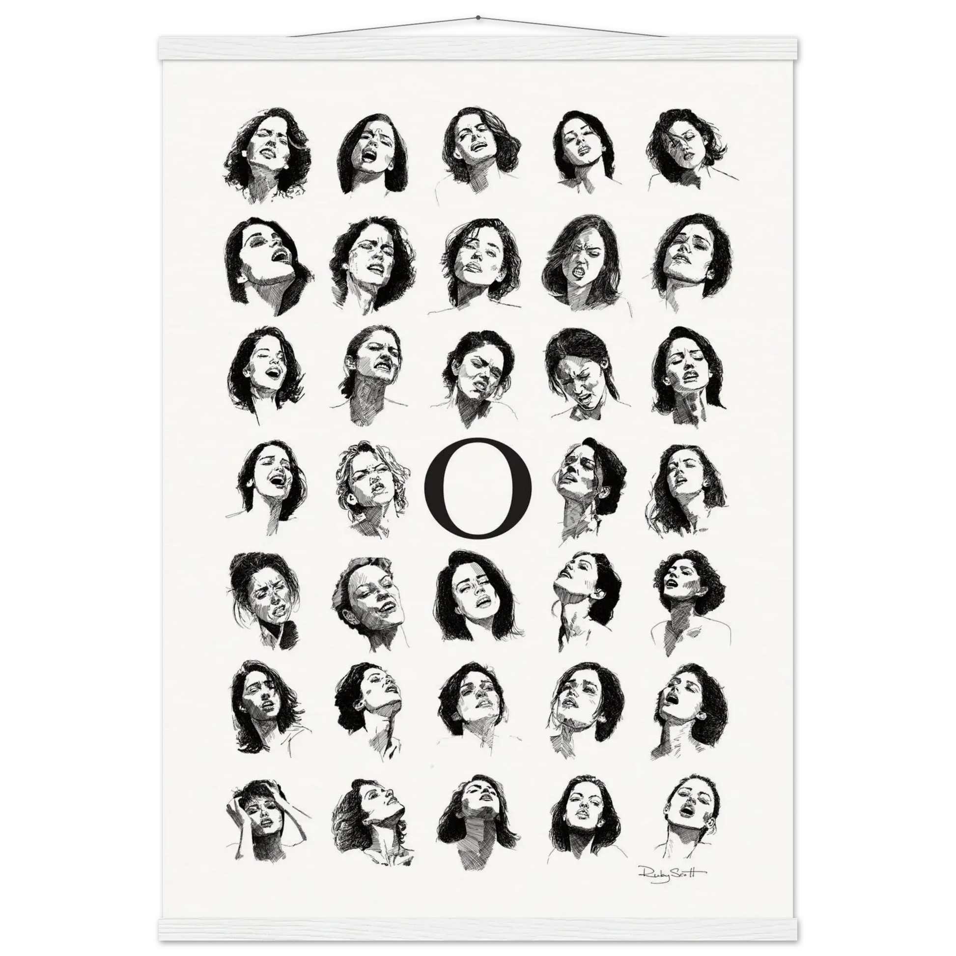 O fine art poster hanging, lesbian romance art by Ruby Scott