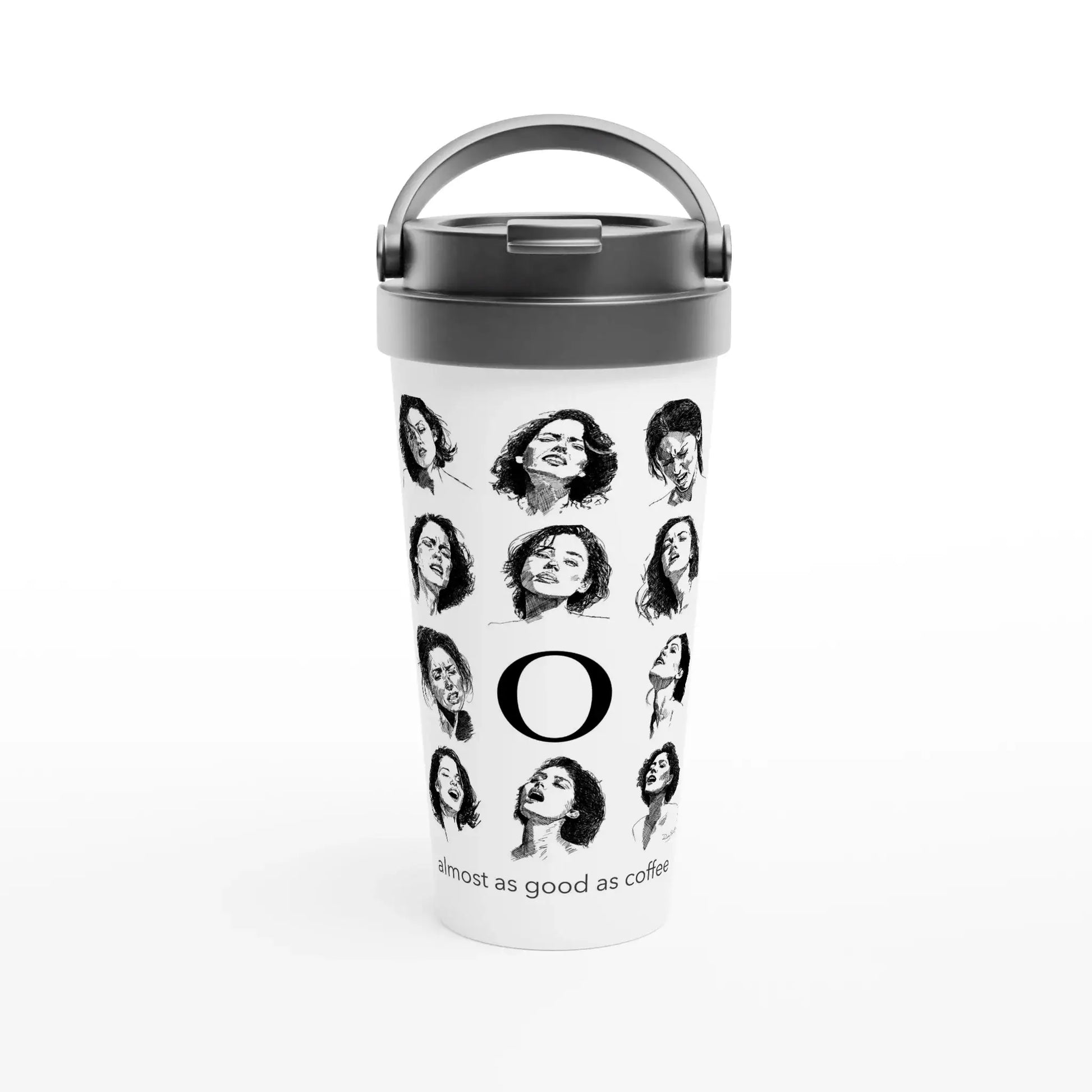O travel mug front view by Ruby Scott