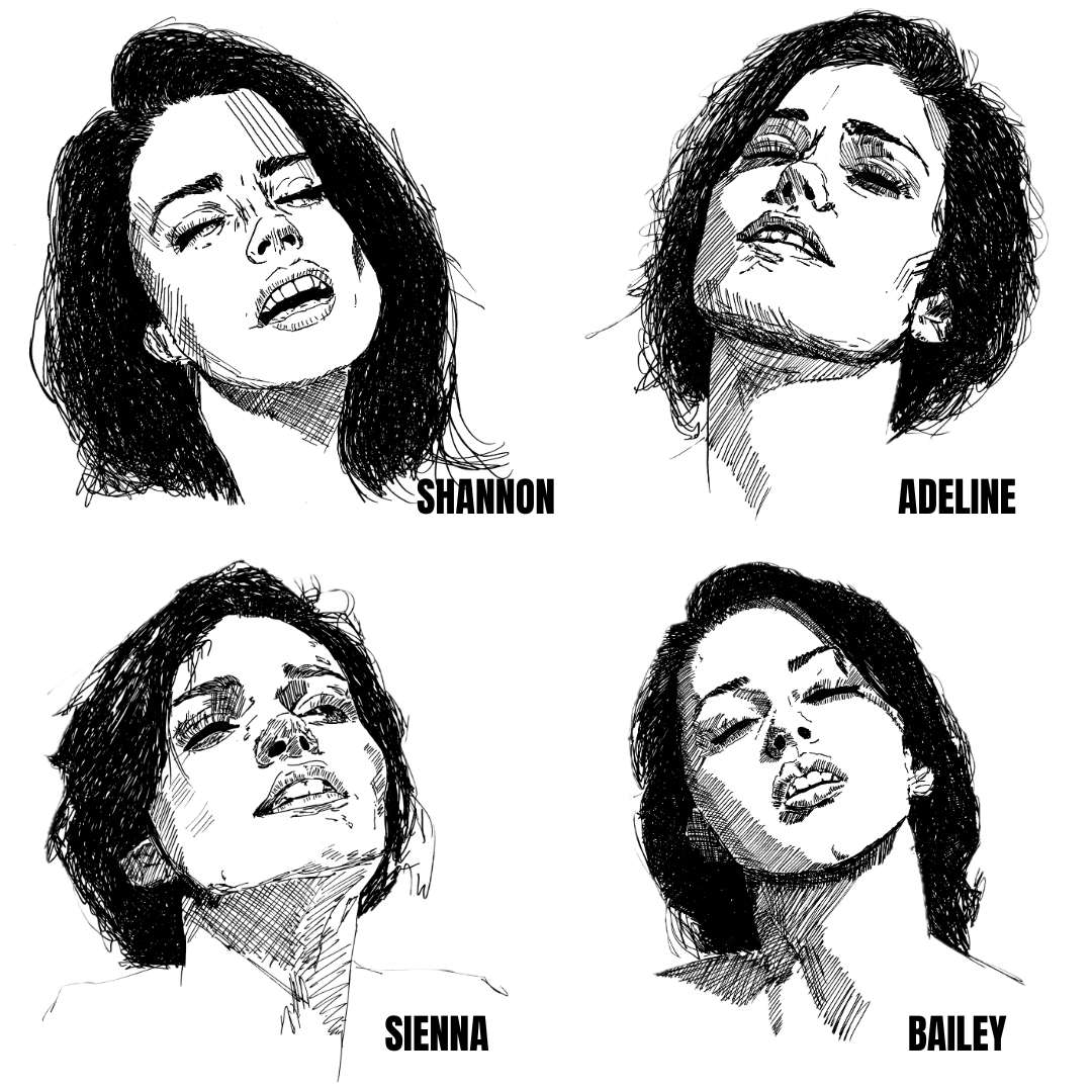 Four ink portraits of women from O: Volume One by Ruby Scott