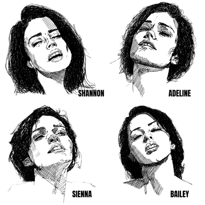 Four ink portraits of women from O: Volume One by Ruby Scott