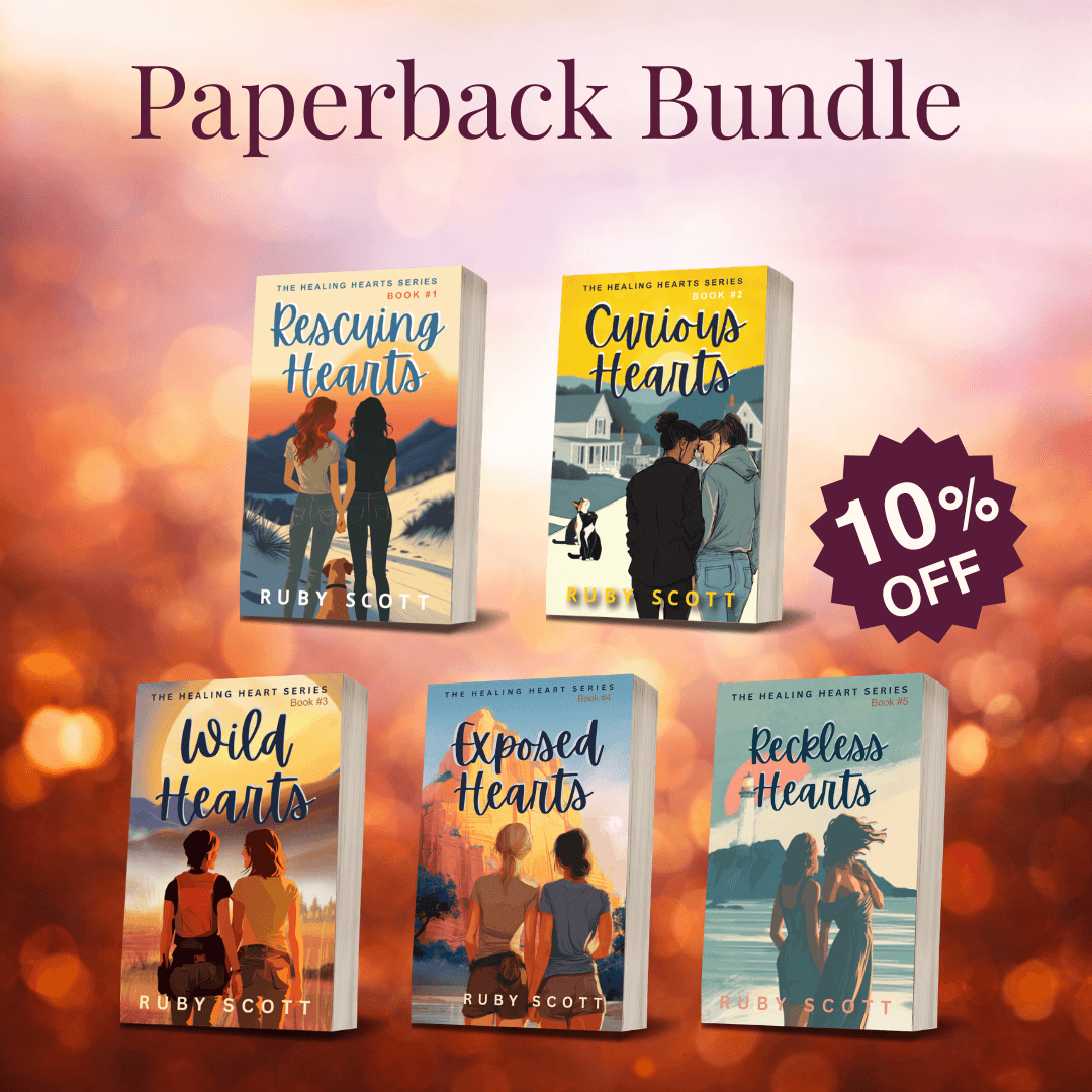 Slow Burn Lesbian romance paperback bundle featuring Healing Hearts series by Ruby Scott.