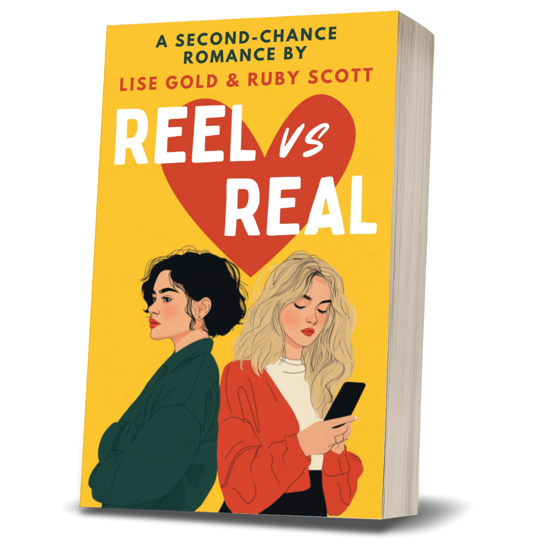 Reel vs Real book cover, sapphic romance co-written by Ruby Scott and Lise Gold