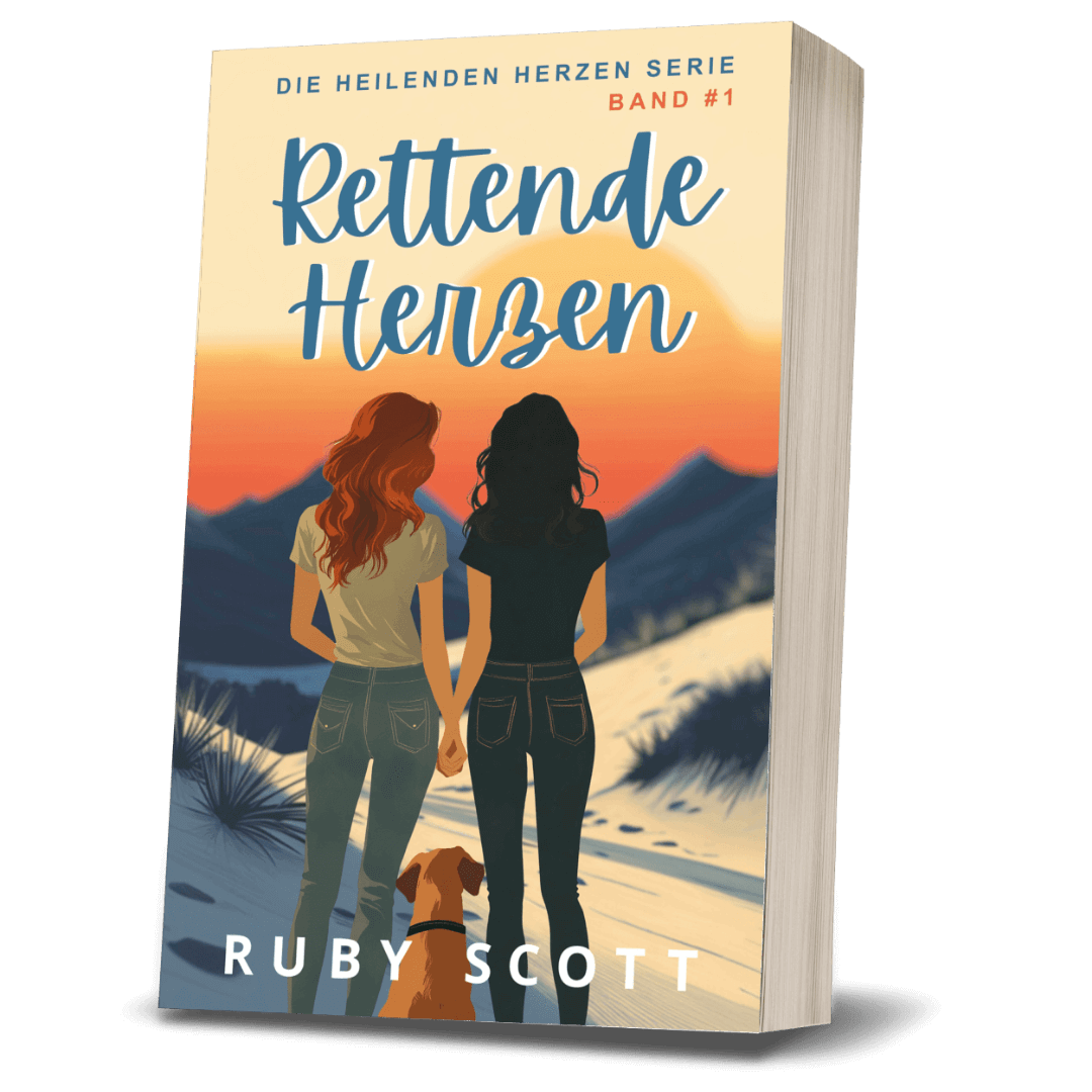 Rettende Herzen Taschenbuch Cover, Band eins der Heilenden Herzen Serie, slow burn lesbischer Liebesroman deutsche Ausgabe von Ruby Scott