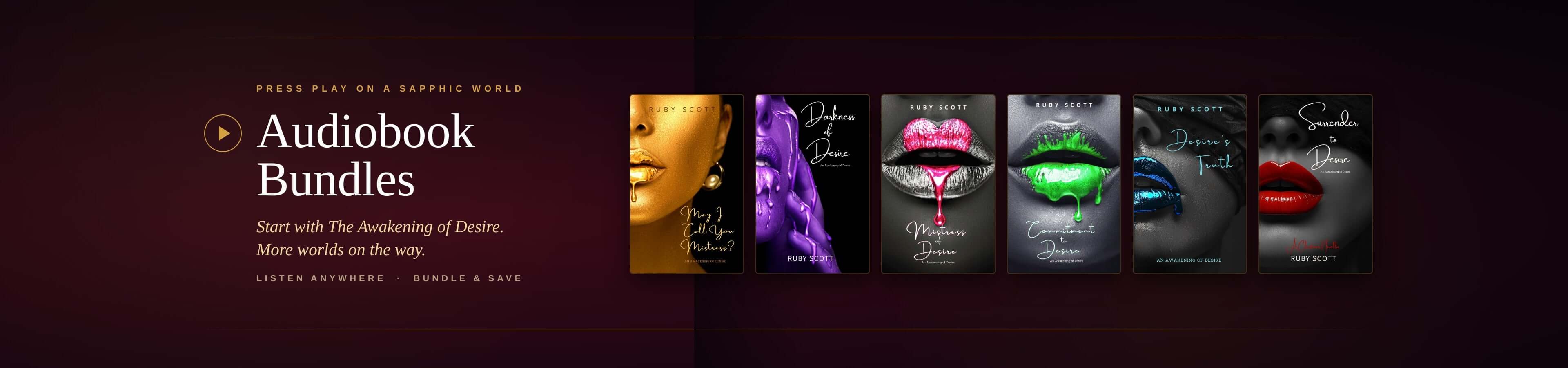 Promotional banner for audiobook bundles with stylized faces on a dark background