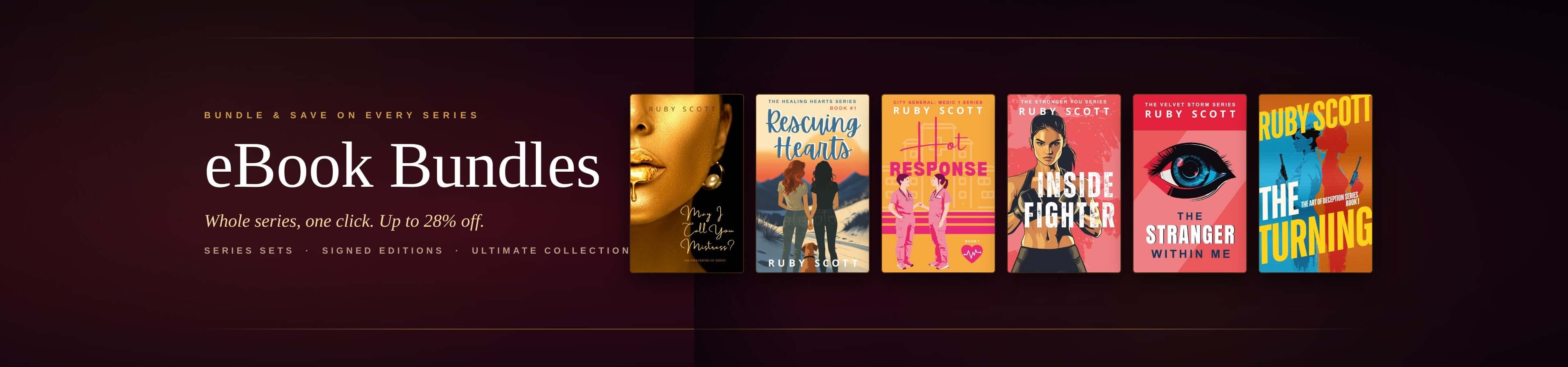 Promotional banner for eBook Bundles with book covers and text on a dark background