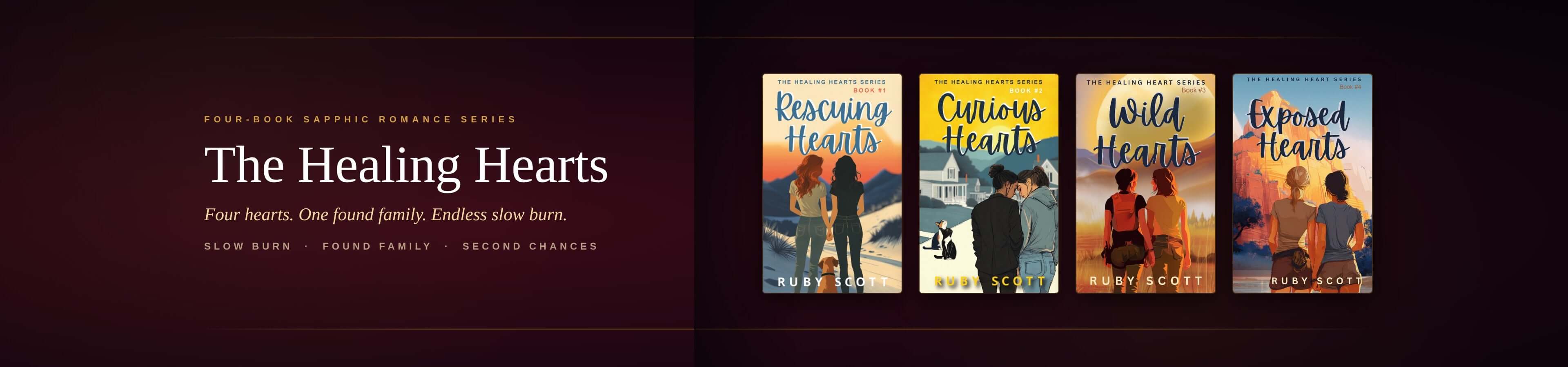 Book cover series titled 'The Healing Hearts' with four books displayed on a dark background.