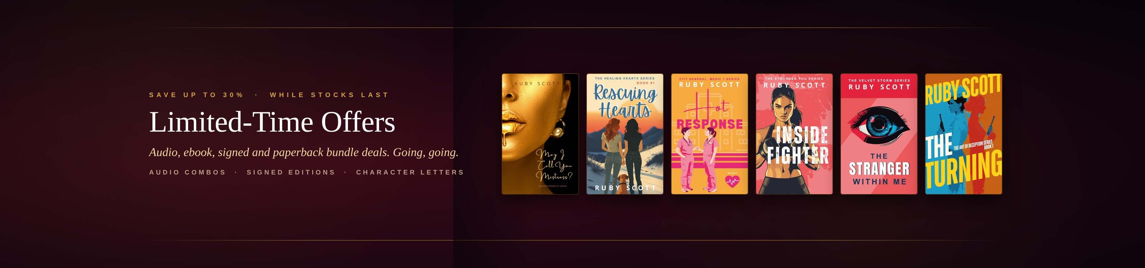 Promotional banner with limited-time offers on books, featuring colorful book covers.