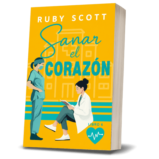 Sanar el corazón: Romance lésbico médico, libro 6 de la serie City General, ilustración de dos personajes en un entorno médico.
