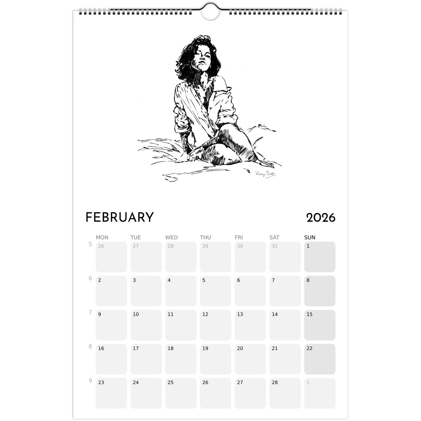 Sapphic Art Calendar featuring a bold illustration of a confident woman for February 2026.