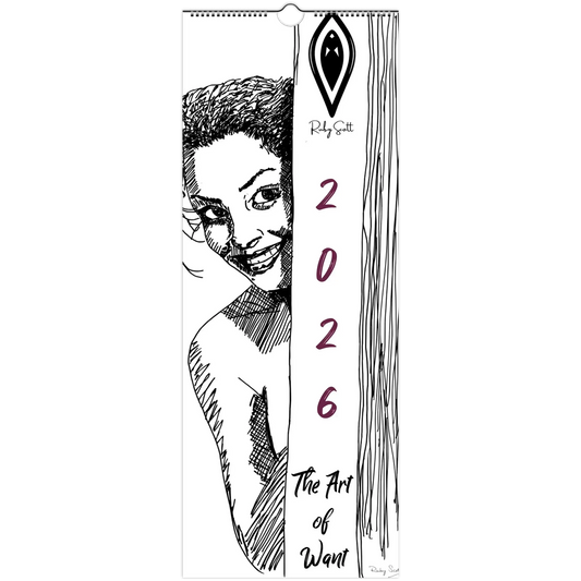 Sapphic Art Calendar featuring the art of want for 2026 by Riley Scott, showcasing bold and sensual imagery.