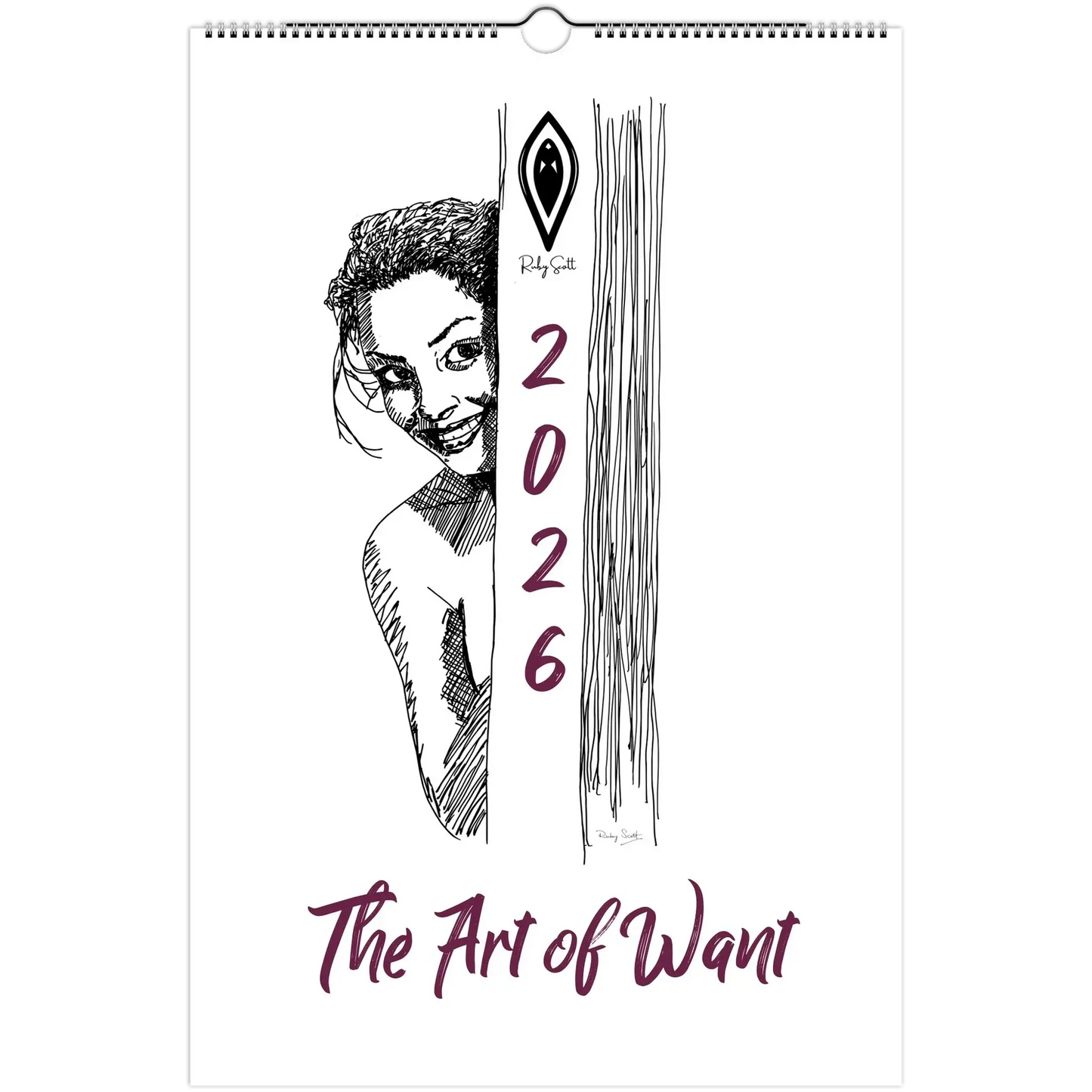 Sapphic Art Calendar featuring the artwork 'The Art of Want' for 2026 with a bold illustration of a smiling woman.