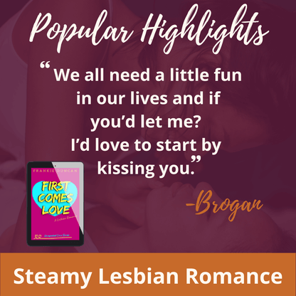 sapphic rom-com popular highlights quote image featuring a highlighted line from first comes love by Ruby Scott, 
