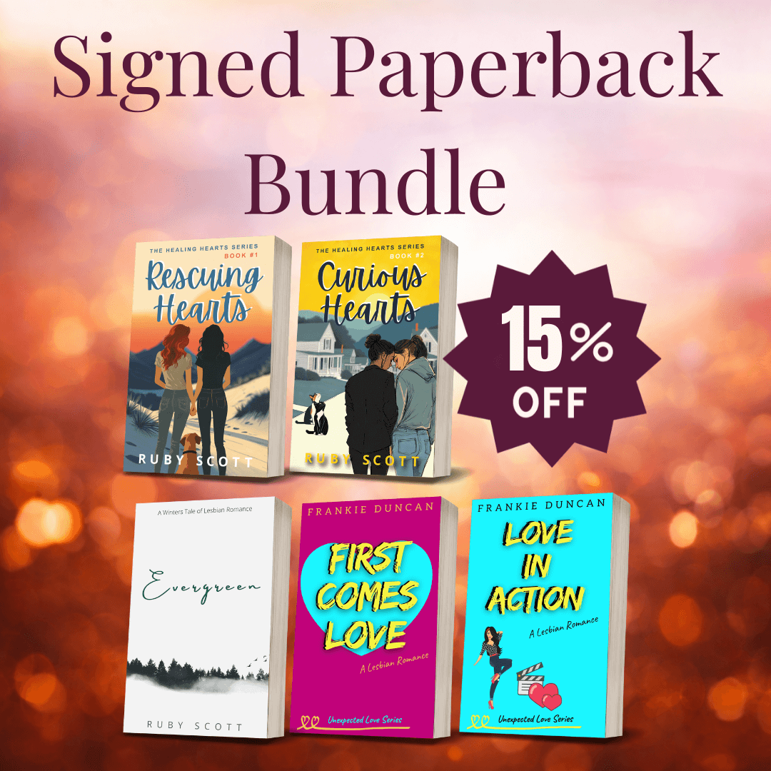 Signed paperback bundle with multiple sapphic romance series by Ruby Scott