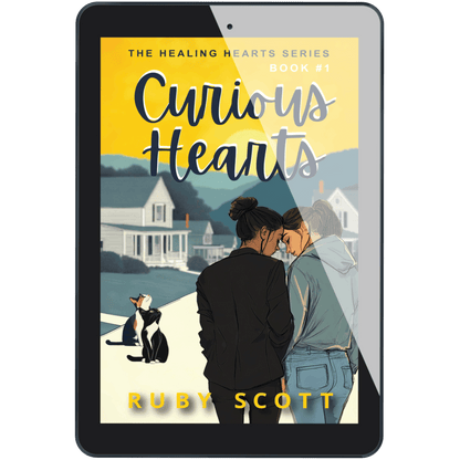slow burn lesbian romance book cover image featuring the ebook edition of Curious hearts by Ruby Scott, representing a lesbian romance book, lesbian love story, and lesbian fiction by lesbian romance author Ruby Scott and lesbian romance fiction author Ruby Scott.