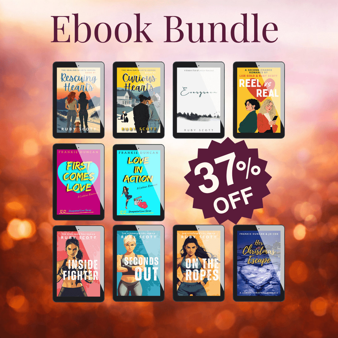 slow burn lesbian romance ebooks collection banner image featuring multiple digital book covers, representing a lesbian romance book, lesbian love story, and lesbian fiction by lesbian romance author Ruby Scott and lesbian romance fiction author Ruby Scott.