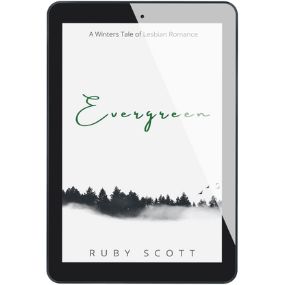 slow burn lesbian romance book cover image featuring the ebook edition of Evergreen by Ruby Scott