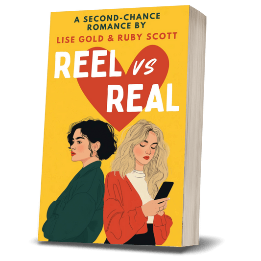Slow burn lesbian romance paperbacks collection banner image featuring reel vs real, representing a sapphic fiction book, lesbian love story, and lesbian fiction by lesbian romance author Ruby Scott and lesbian romance fiction author Ruby Scott.
