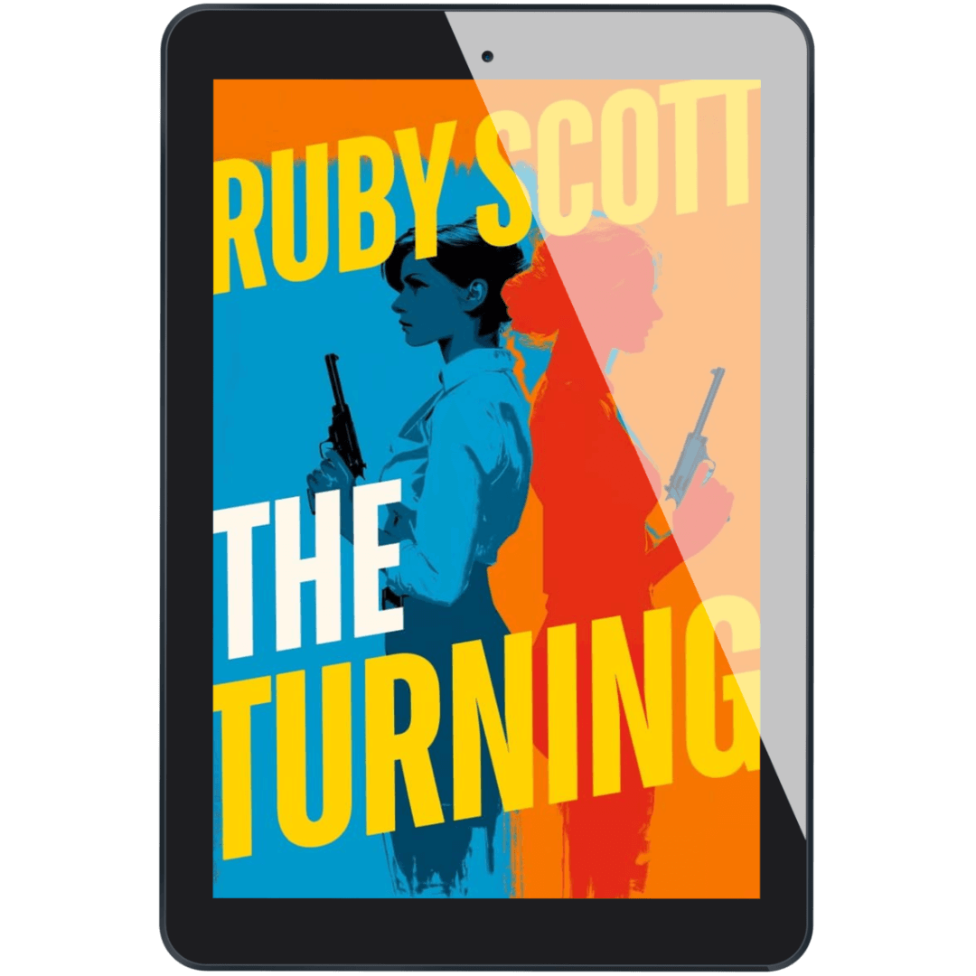 steamy lesbian spy thriller book cover image featuring the ebook edition of The Turningby Ruby Scott, representing a lesbian romance book, lesbian love story, and lesbian fiction by lesbian romance author Ruby Scott and lesbian romance fiction author Ruby Scott.