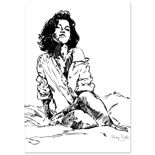 Black and white steamy sapphic art print depicting intimate lesbian connection and soft sensuality, minimalist ink illustration celebrating tenderness and emotional closeness, lesbian romance book and lesbian love story inspired Sapphic Fine Art , lesbian fiction art by lesbian romance author Ruby Scott and lesbian romance fiction author Ruby Scott.