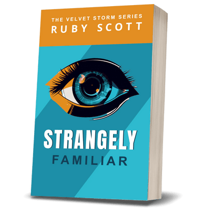 Supernatural lesbian romance thriller romance book cover image featuring the paperback edition of Strangely Familiar by Ruby Scott, representing a lesbian romance book, lesbian love story, and lesbian fiction by lesbian romance author Ruby Scott and lesbian romance fiction author Ruby Scott.