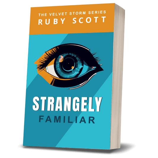 Supernatural lesbian romance thriller romance book cover image featuring the paperback edition of Strangely Familiar by Ruby Scott, representing a lesbian romance book, lesbian love story, and lesbian fiction by lesbian romance author Ruby Scott and lesbian romance fiction author Ruby Scott.