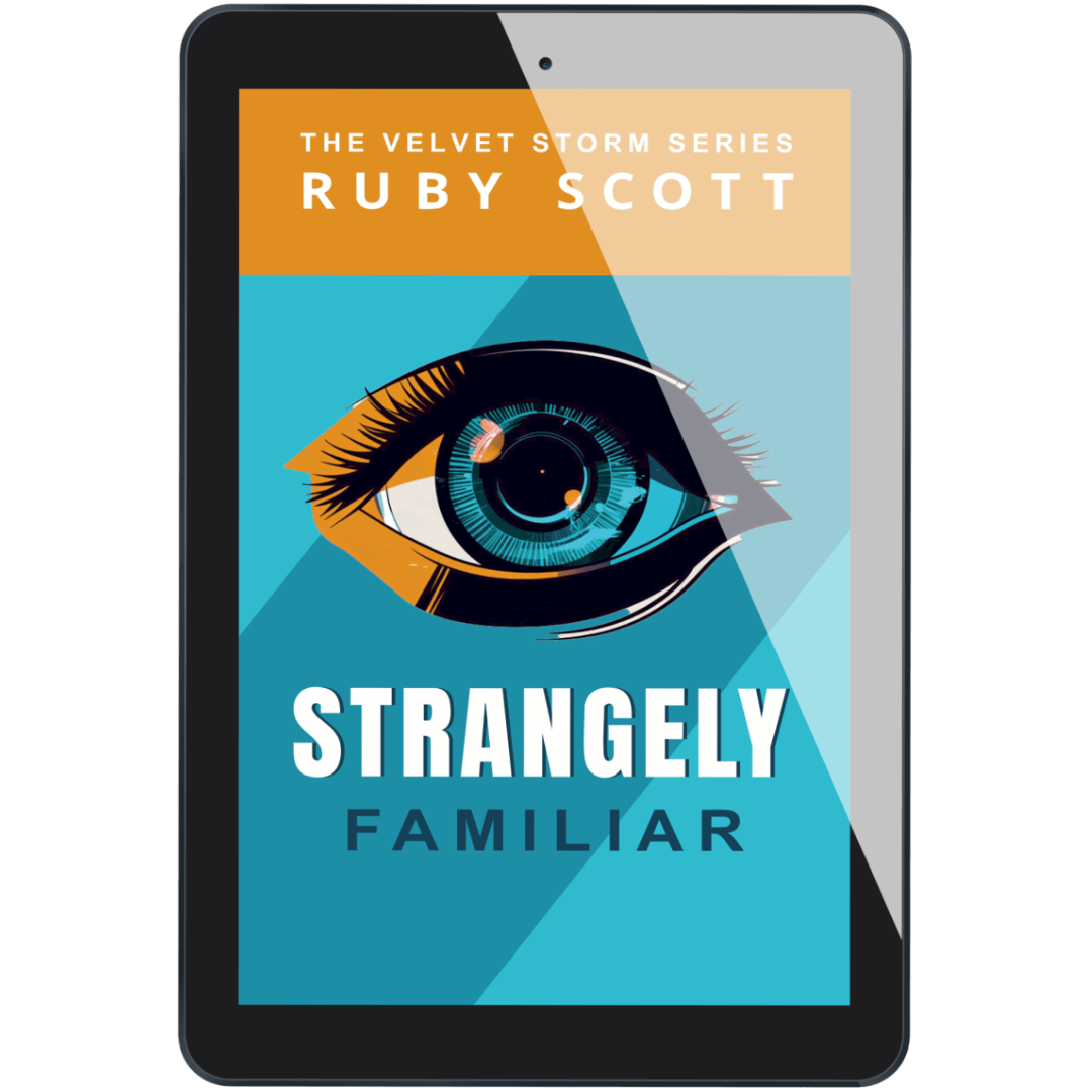 supernatural lesbian romance thriller book cover image featuring the ebook edition of Strangely familar by Ruby Scott, representing a lesbian romance book, lesbian love story, and lesbian fiction by lesbian romance author Ruby Scott and lesbian romance fiction author Ruby Scott.