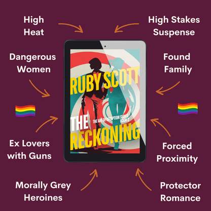 Tropes from The Reckoning including enemies to lovers, forced family, slow burn, anti-hero, Art of Deception sapphic spy thriller by Ruby Scott

