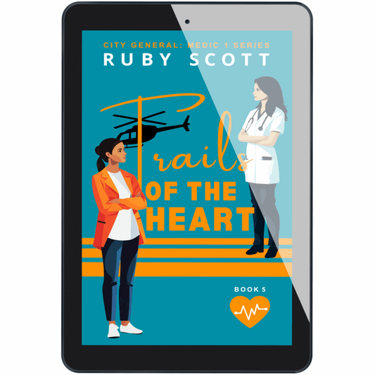 The digital ebook cover of Trails of the Heart by Ruby Scott, a touching lesbian fiction novel that blends professional tension with emotional healing. This lesbian romance book is part of a heartfelt lesbian love story series full of slow-burn chemistry and sapphic connection.