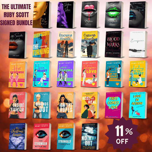 Ultimate Signed paperback bundle featuring multiple lesbian romance books by Ruby Scott, including slow burn lesbian love story titles and bestselling lesbian fiction, all personally signed by lesbian romance author Ruby Scott and presented as a collector bundle by lesbian romance fiction author Ruby Scott.
